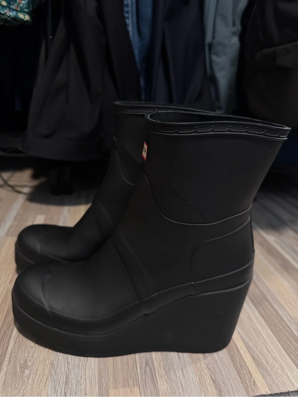 Hunter Black Wedge Rain Boots